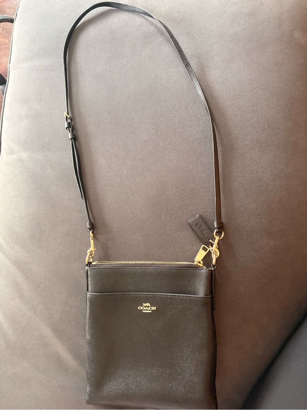 Coach Black Pebbled Leather Crossbody with Gold Hardware
